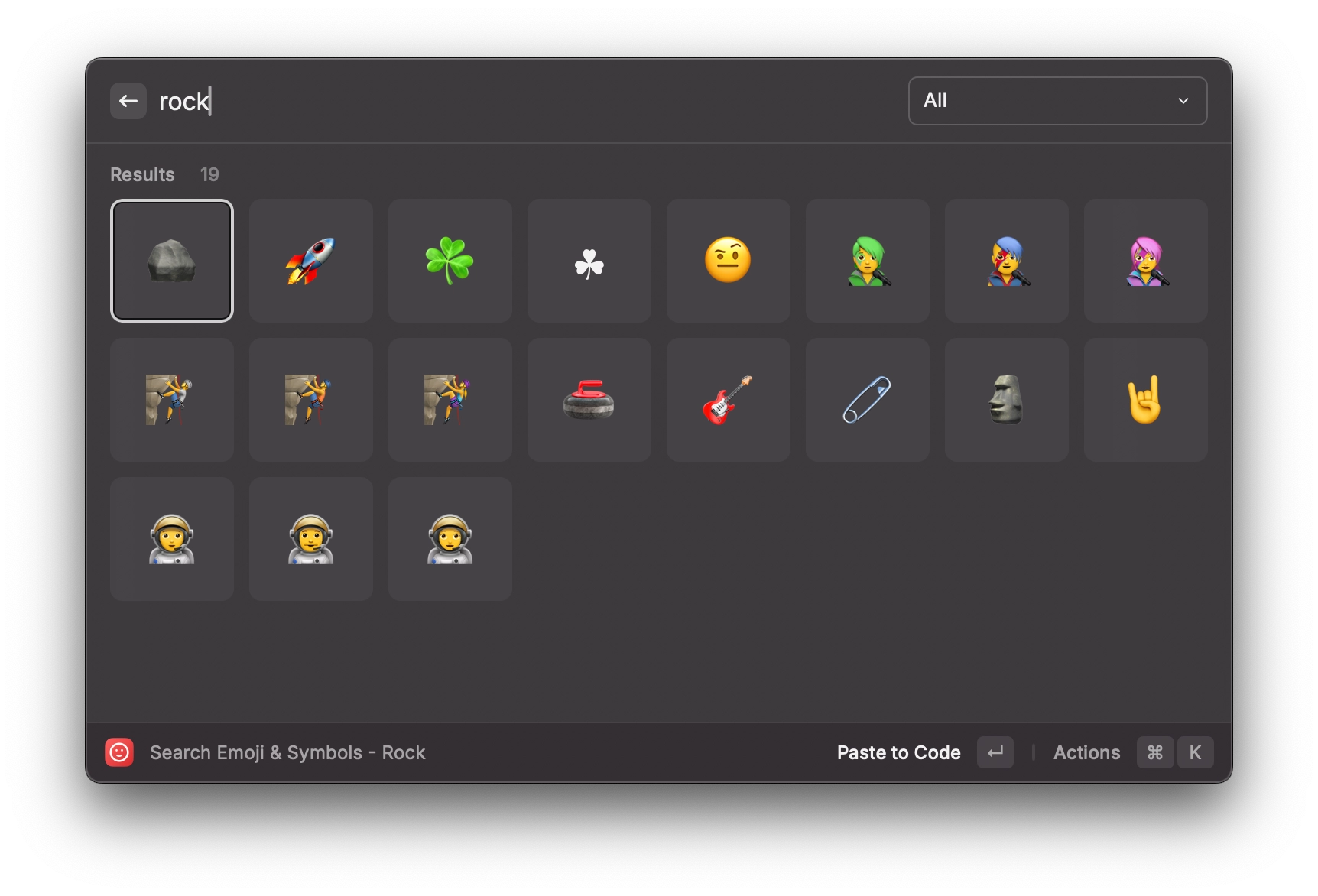 A screenshot of Raycast's emoji and symbols picker.
