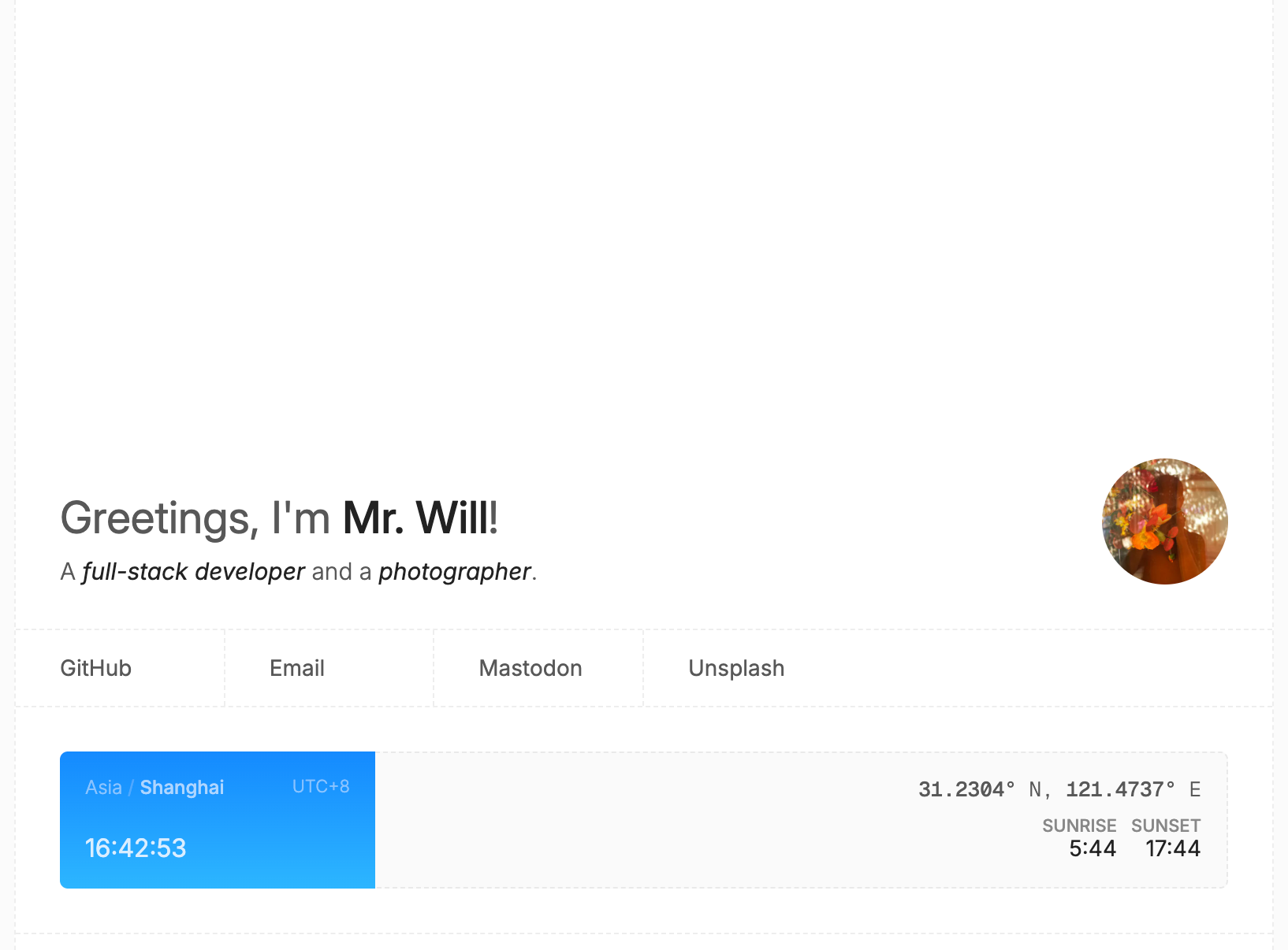 A screenshot of the top part of my new home page.