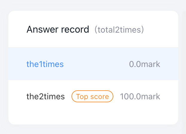 “Answer record (total2times); the1times 0.0mark; the2times Top score 100.0mark”